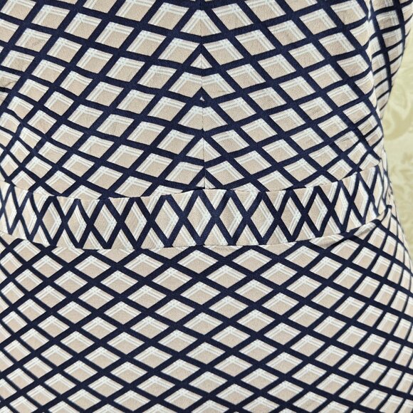 Tory Burch Size 10 Sleeveless Dress Keyhole Front Silk Blend Cream Navy Pattern - Picture 5 of 15